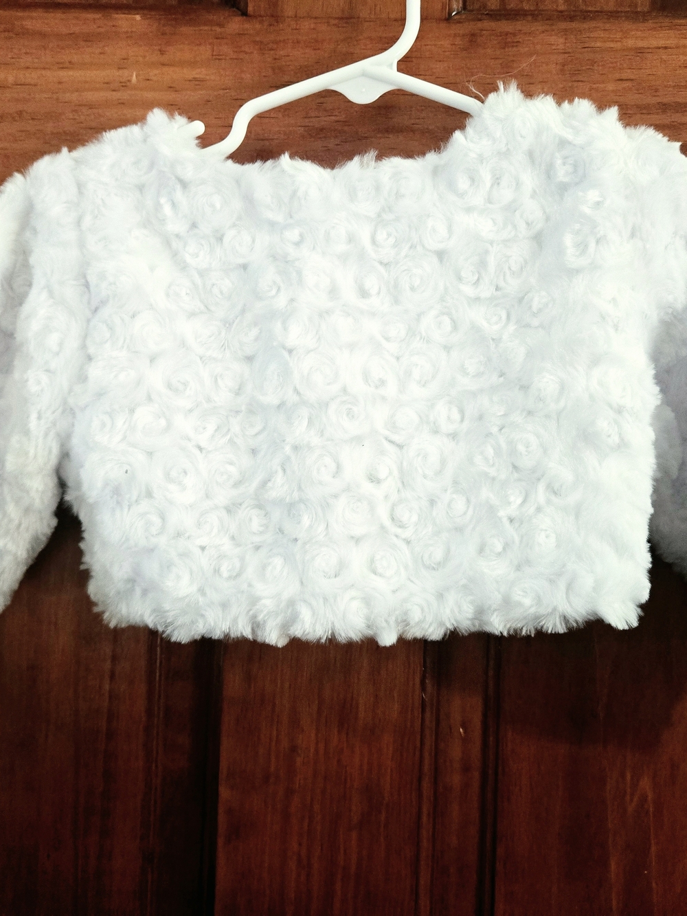 Baby Girl White Faux-Fur Rosette Shrug